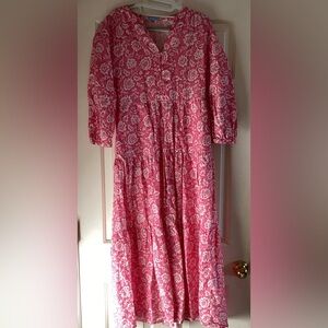 J.McLaughlin Pink White Floral Print Tiered Maxi Dress | Size S | 3/4 Sleeve
